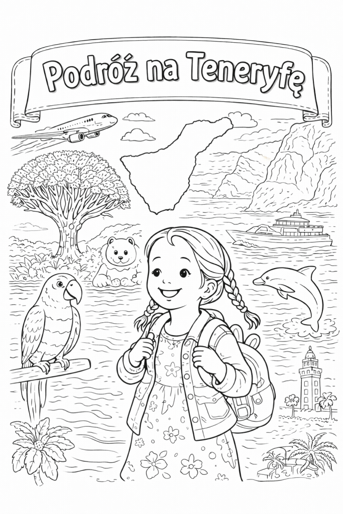kolorowanka podróżnicza dla dzieci Teneryfa
